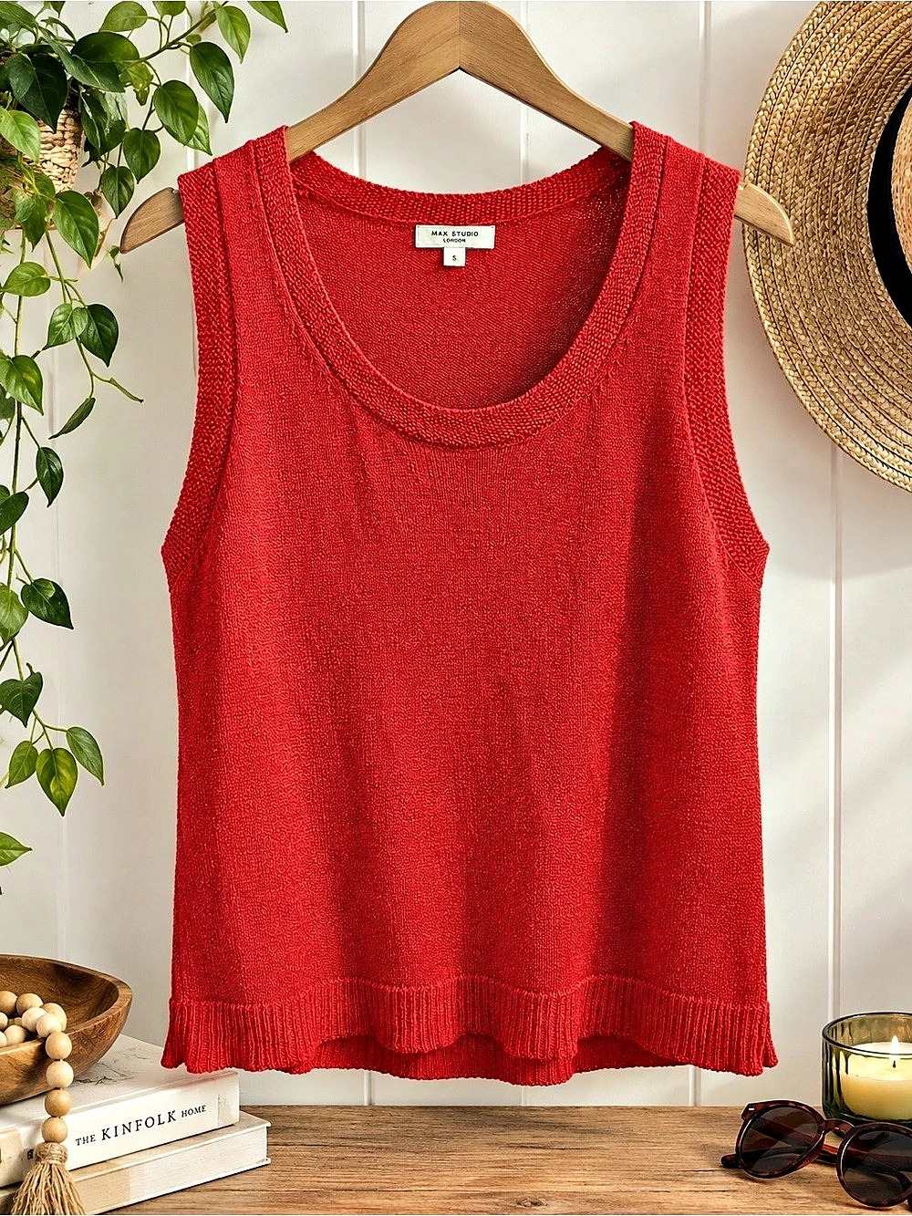 Max Studio Red Knit Tank Top Like New